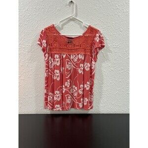 Liv Los Angeles Women's Short Sleeve Lace Detail Coral Color Size S Embroidered